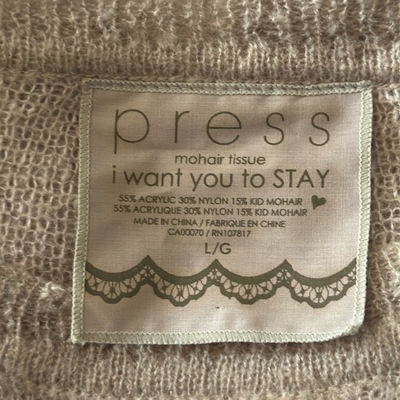 Press Nordstrom Kid Mohair Blend Cross Lightweight Crewneck Sweater Taupe Large - Picture 5 of 7